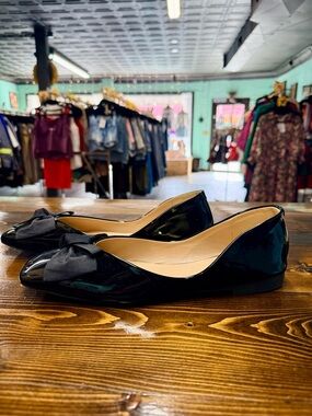 Patent Black Bow Ballet Flats - Women's Elegant Slip-Ons